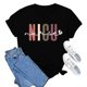 thumbnail image 1 of Blusa informal de manga corta y cuello redondo con estampado para mujer: diseño con letras, tejido de poliéster, ideal para vacaciones o fiestas. Tallas: S-XXL., 1 of 2