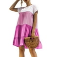 thumbnail image 4 of KOMOO Women Loose Swing Dress Summer Color Block Ruffle Dress Short Sleeve Round Neck One Piece Plus Size, 4 of 8