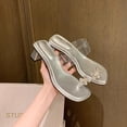 thumbnail image 2 of Grape Mom New Style Exquisite Butterfly Rhinestone Elegant Square Head One-character Sandals with Transparent Strap High Heel Women‘s Summer Outer Wear, 2 of 5