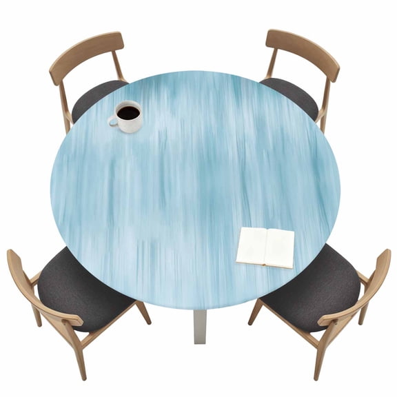 Teal Blue Fitted Tablecloth with Elastic Edged, Round Table Cloth for Dining Table, Modern Abstract Art Ombre Striped Waterproof Oil Proof Table Cover for Indoor Outdoor 55"-60"