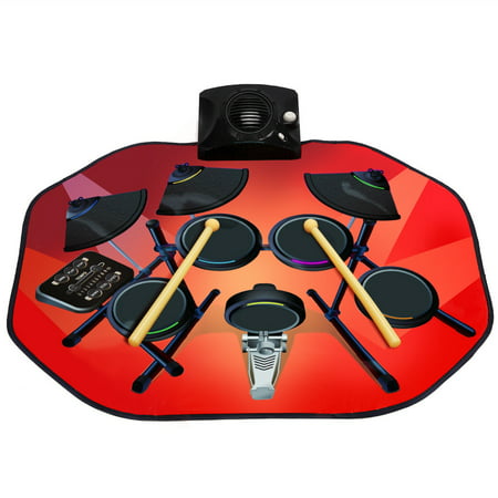 Costway Electronic Glowing Drum Mats Kit Set Floor Fun Play w/ MP3 Cable &