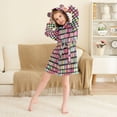 thumbnail image 3 of FORMRS Niños Bathrobe Unisex Hooded Robe Soft Plush Pajamas Sleepwear, Size 2-3T, Colorful Block Pattern, 3 of 7