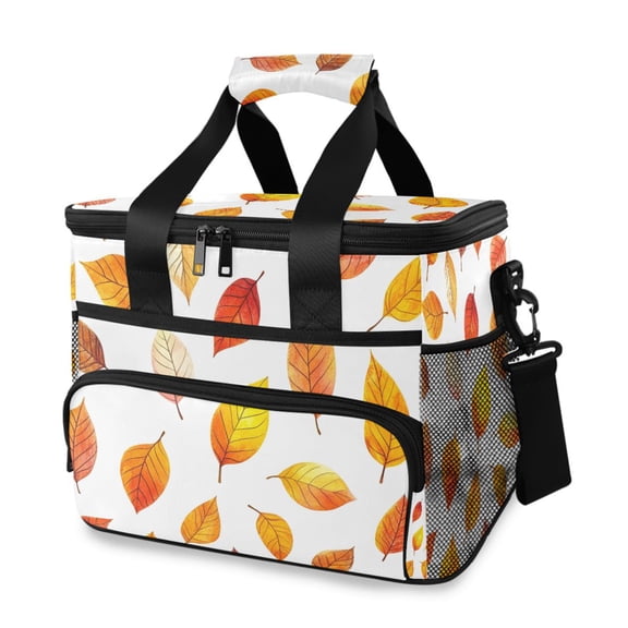 FORMRS Insulated Cooler Bag 24 Cans Capacity Soft Leakproof Lunch Box with Side Pockets, Orange Leaves