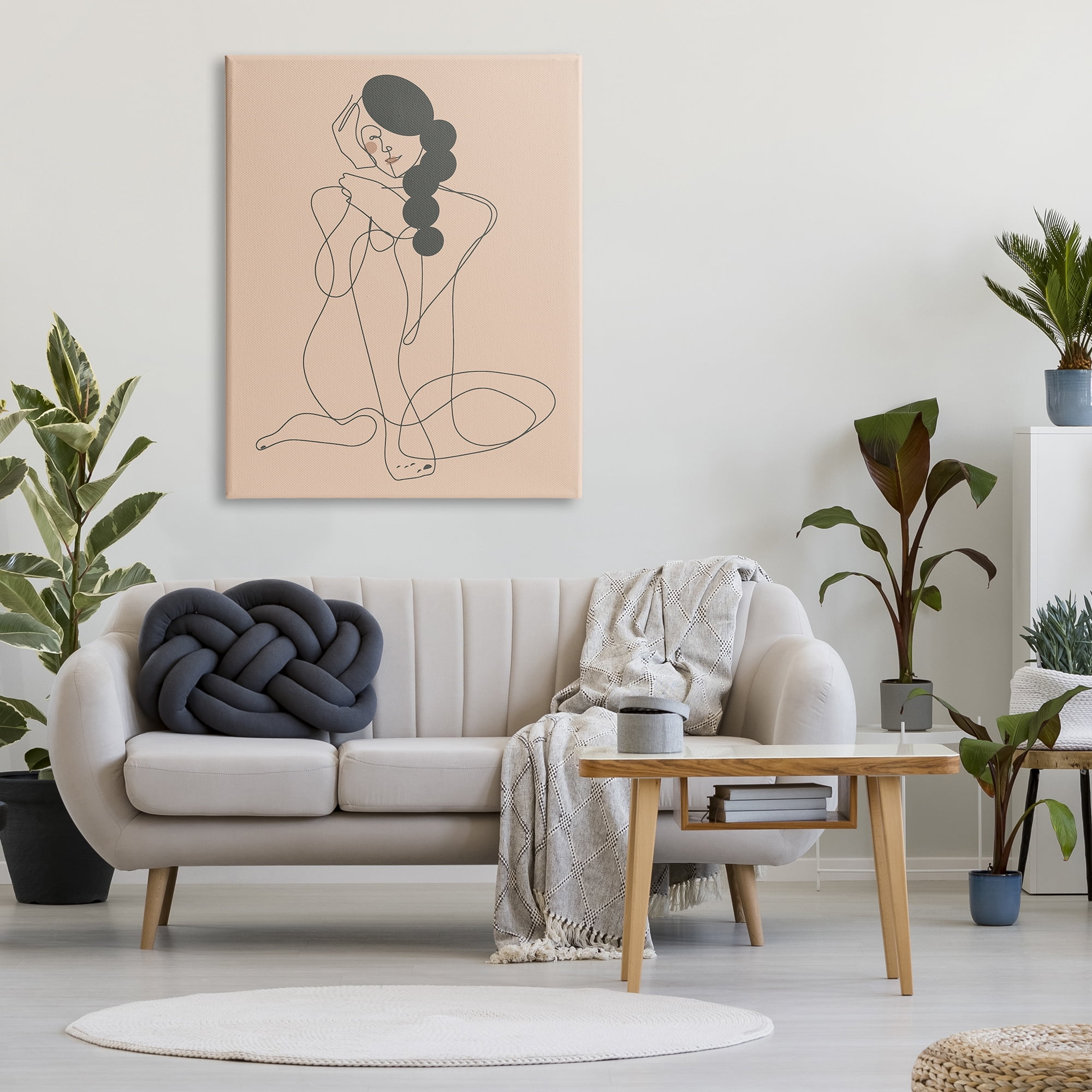 Stupell Industries Abstract Woman Sitting Scribble Drawing Smiling Outline Graphic Art Gallery Wrapped Canvas Print Wall Art, Design by Kendra Shedenhelm