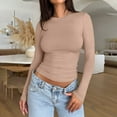 thumbnail image 2 of Summer Tops for Women Spandex Shirt Women Stretchy Shirts for Tops Spandex T Shirt Pack Women's Athletic Top T Shirts Loose Casual Casual ’ s Slim Khaki S, 2 of 7