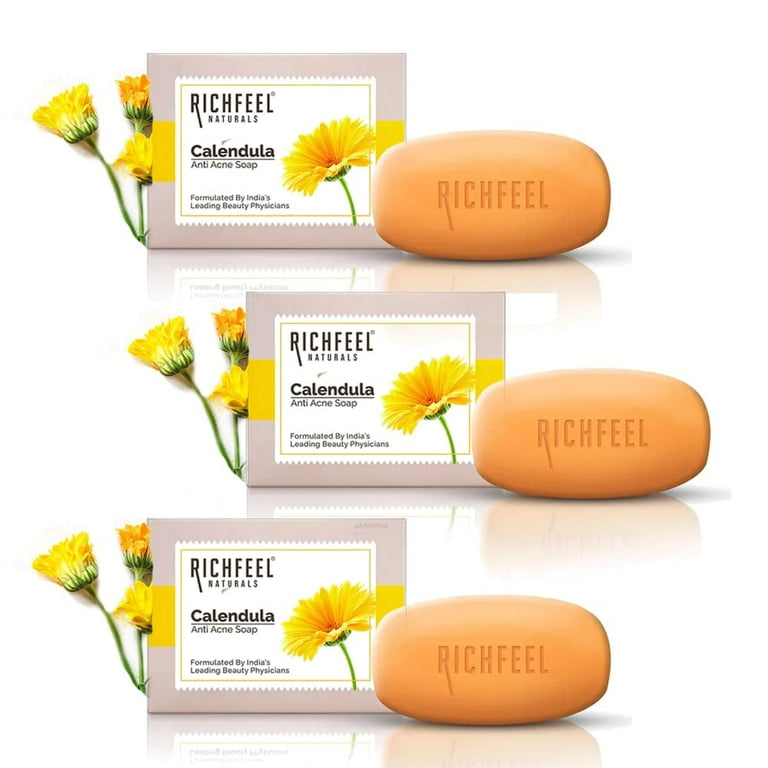 Richfeel Anti Acne Calendula Soap Power of Soothing Calendula Extracts For Skin prone to Acne Blemishes Physician Formulated Helps Calm
