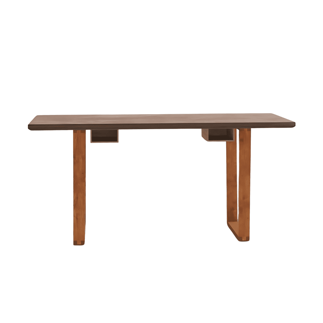 Posh Pollen - Arden Desk - Modern Wood Desk with Open Storage and Trapezoid Legs