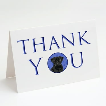 Pug Black #2 Thank You Greeting Cards and Envelopes Pack of 8 7 in x 5 in