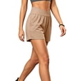thumbnail image 4 of Mifsaly Womens Athletic Shorts 5 Inch Inseam Crossover V-Waist Workout Shorts with Pockets Soft Stretch Running Gym Exercise Yoga Clothes 2026 Khaki,S, 4 of 7
