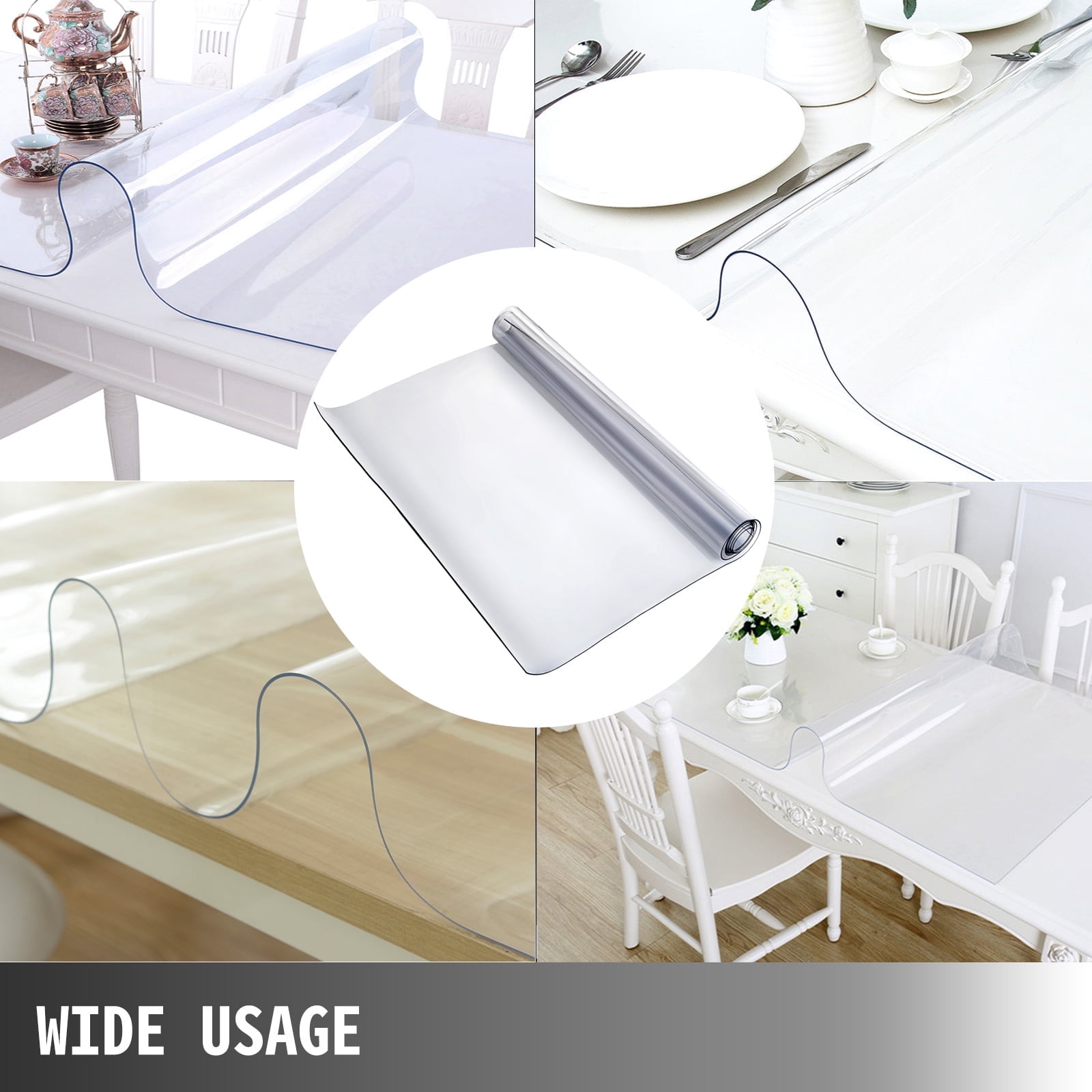 VEVOR Clear Desk Cover Protector 44 x 90 inch, Plastic Clear Desk Pad Mat 1.5mm Thick, Tablecloth Protector, Desk Protector for End Table, Night Stand, Dresser