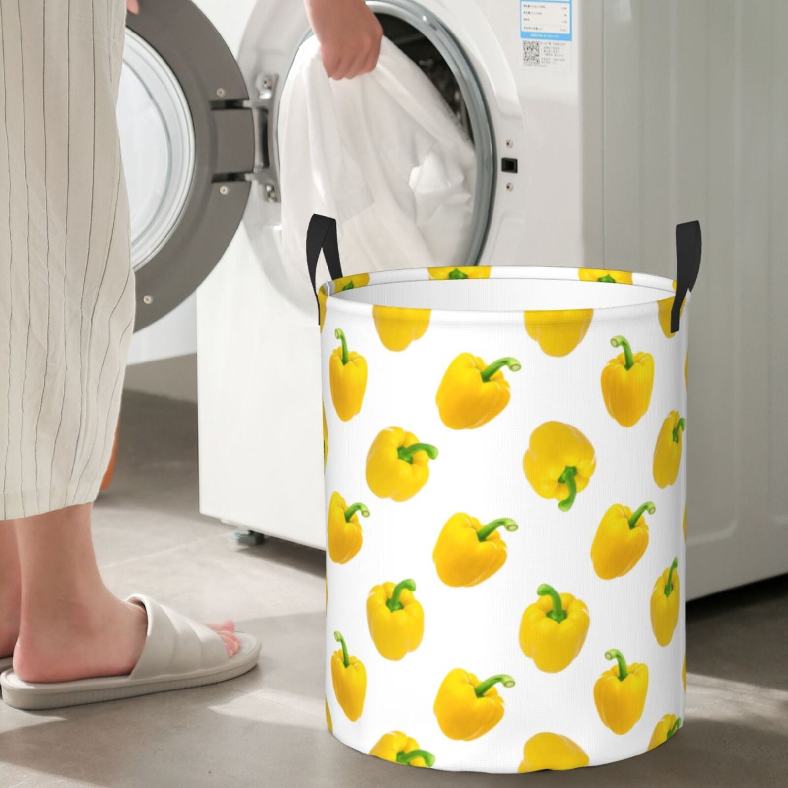 Large Laundry Basket with Handles - Bell Pepper Print yellow Kids Baby Dirty Clothes Laundry Hamper for Bedroom Aesthetic