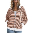 thumbnail image 1 of WRKEKC Raglan Sleeve Striped Print Jacket Zip Front Collared Neck Casual Street Style Plus Sizes Orange M, 1 of 7