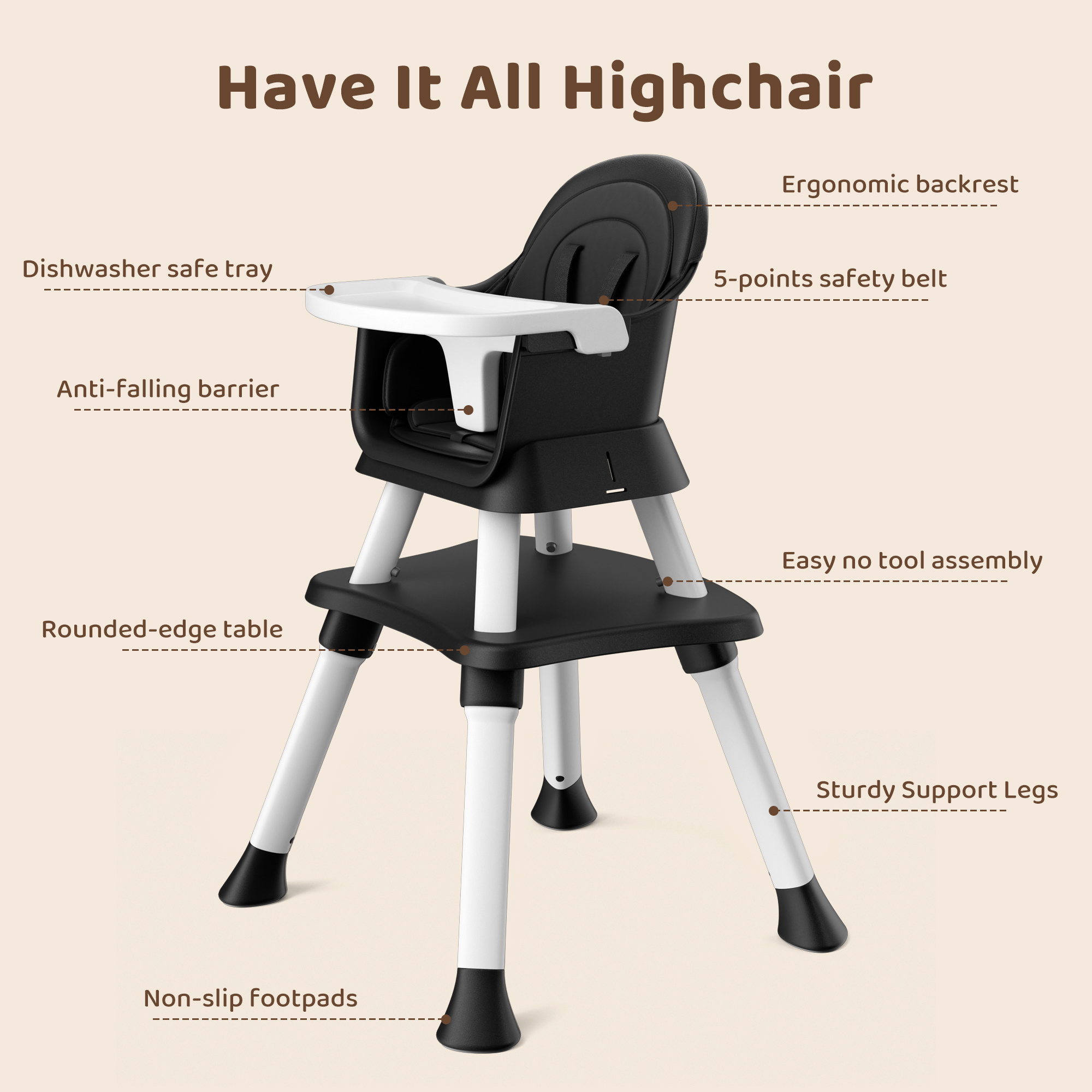 AILEEKISS 8-in-1 Baby High Chair, Black photo 6