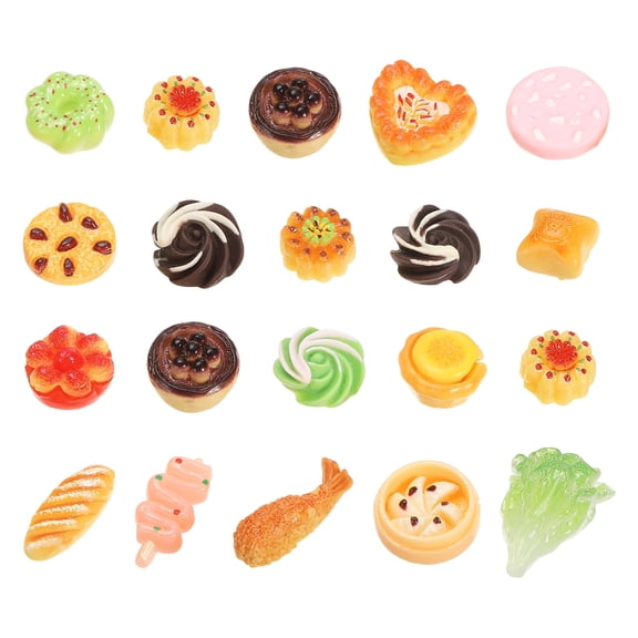 Uxcell Dollhouse Miniature Food, Cute Mixed Figures Toys Mini Resin Foods for Pretend Play Kitchen Cooking Game & Doll House Decor (Mixing Colors, 20pcs)