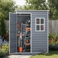 thumbnail image 3 of 5' x 3' Outdoor Storage Shed with Lockable Door, Resin Weatherproof Plastic Garden Shed with Floor & Ventilation, Backyard Shed for Patio, Lawn, Garden - Gray, 3 of 13