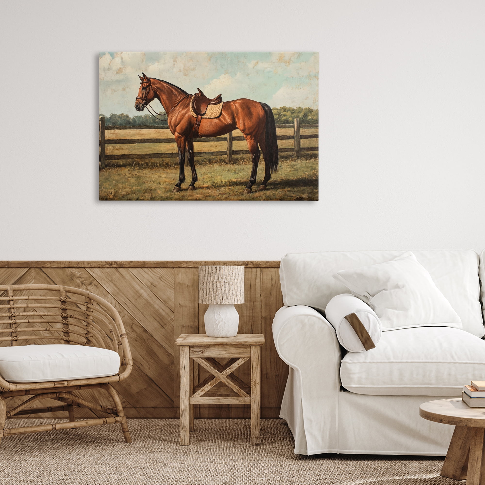 Stupell Industries Chocolate Stag Saddled in Pasture Canvas Wall Art, design by Petal Prints Design