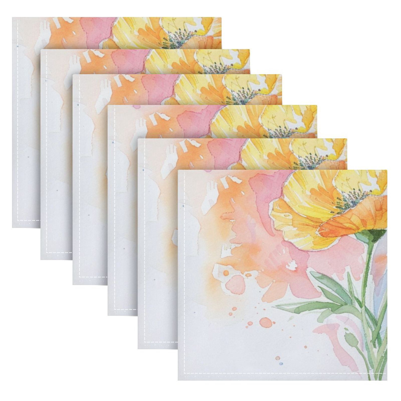 JSTEL Poppy Flowers Watercolor Cloth Napkins Set of 6, 20x20 Inch Washable and Reusable Napkin for Decoupage Dinner Party Everyday Use