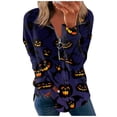 thumbnail image 2 of Femmes Causal Zip Pull Col Manches Longues Sweatshirts Halloween Print Activewear Veste de Course Vin XL, 2 of 5