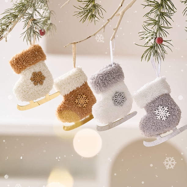 Xihbxyly Colgante de Calcetín Navideño, Decoración Invernal, Detalles de Cuerda Dorada, Estampado de Copos de Nieve y Estrellas, Ambiente Festivo, Regalo Navideño, Tamaño 10 X 8,5 X 2 Cm