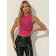 thumbnail image 3 of Unique Bargains Women's Star Mesh Crop Mock Neck Sleeveless See Through Tank Top L Hot Pink, 3 of 6