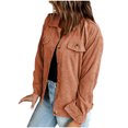 thumbnail image 4 of QUNYINEY Corduroy Womens Jacket Button Brown Casual Solid Lightweight Jacket Long Sleeve Short Multiple Pockets Slim Lapel Collar Hoodless Jacket, 4 of 9