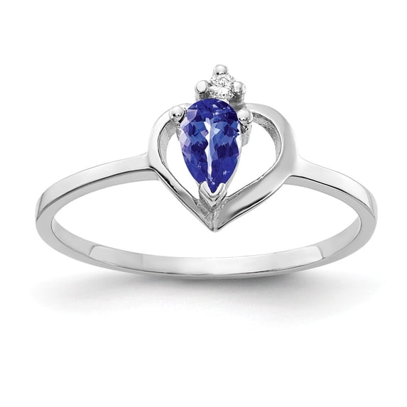 Solid 14k White Gold 5x3mm Pear Tanzanite Blue December Gemstone Diamond Engagement Ring Size 6 (.015 cttw.)