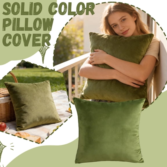 Velvet Throw Pillow Covers, Olive Green Pillow Cases, 18X18 In, Green Velvet Fabric, Square Pillow Covers, Plush Cushion, Living Room Decor