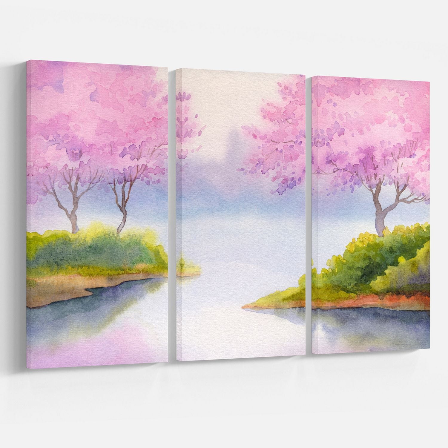 Design Art Flowering Trees over River Canvas Print