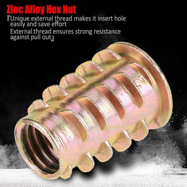 10 tuercas para muebles con cabeza hexagonal de aleación de zinc M10 x 25 mm roscadas para inserción de madera