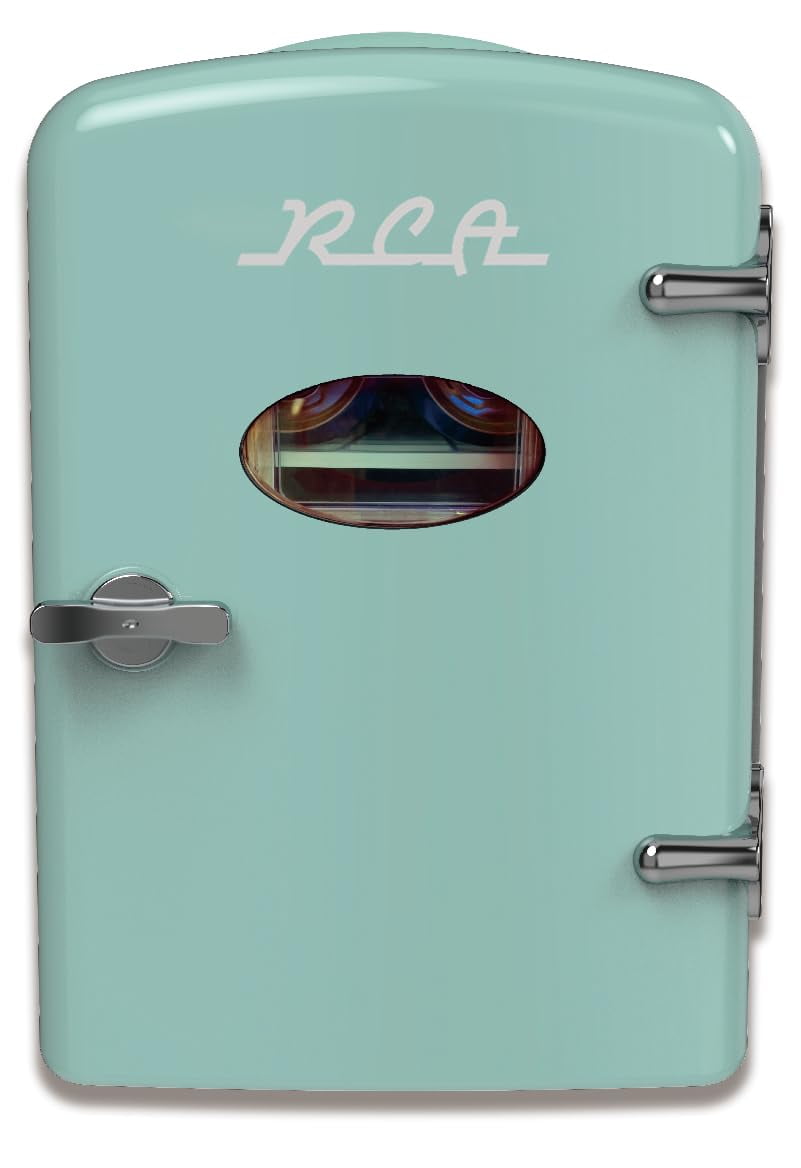 RCA 6-can Capacity Retro Mini Fridge, Mint, Compact Design