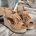 thumbnail image 6 of Viluyesy Womens Platform Sandals, Fashion Tassel Ankle Strap Peep Toe Thick Sole Wedge Dressy Shoes Khaki US5.5, 6 of 7