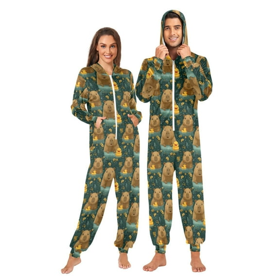 joogoo Capybara Cute Ducks Unisex Adults Onesies Pajamas Jumpsuits L