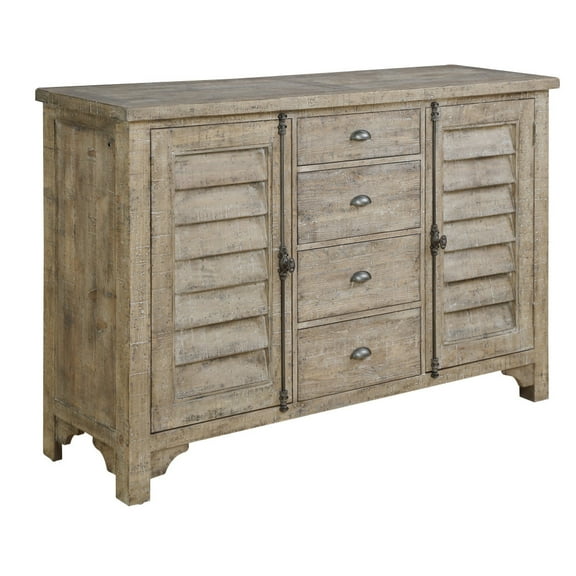 68" 4-Drawer Taupe Louvred Door Buffet, Wood Sideboard Storage Buffet Cabinet with 2 Doors for Entryway, Living Room