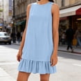 thumbnail image 3 of JoveMarine Cocktail Dresses for Women Color Vest Skirt - Ruffle Edge Sleeveless Flounce Hem Casual Summer Mini Dress with Cotton Blend,Sky Blue XL, 3 of 8