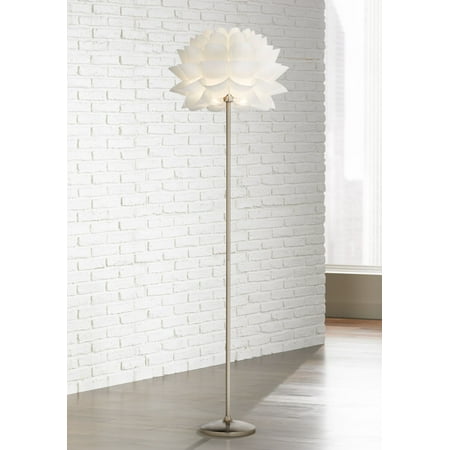 Brushed Steel Finish Floor Lamp (Possini Euro Design Modern Floor Lamp Brushed Steel White Orb Petal Flower Shade Dimmable for Living Room Reading Bedroom)