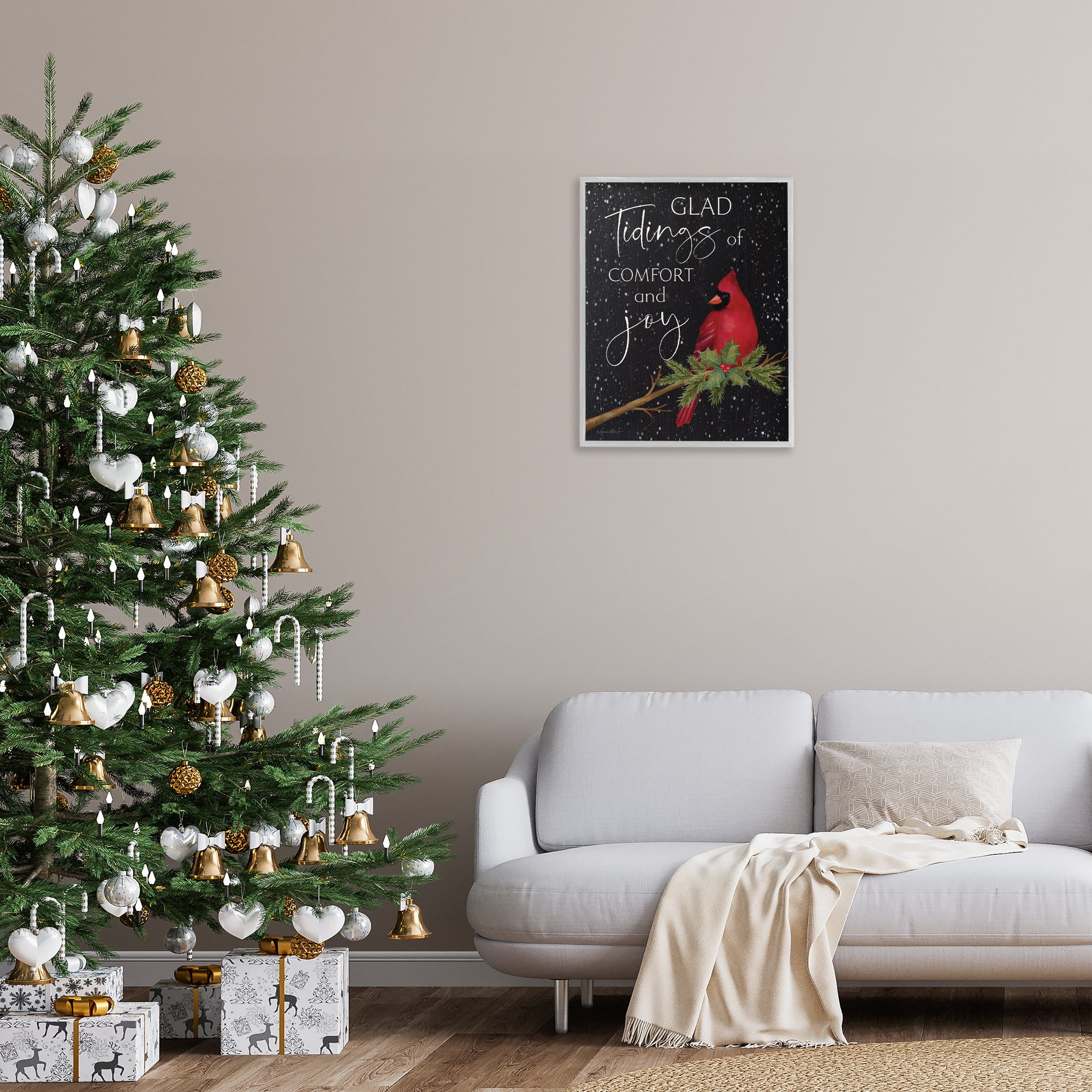 Stupell Industries Comfort & Joy Cardinal Holiday Painting Gray Framed Art Prints Wall Art, 24 x 30