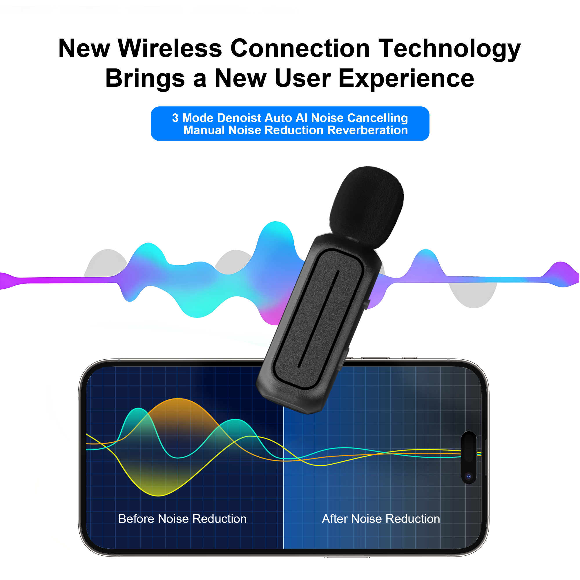 Micrófono profesional inalámbrico de solapa TIKBBRMG para iPhone/iPad/Android, con estuche de carga y adaptador, reducción de ruido, para podcasts, entrevistas, videos y vlogs 5