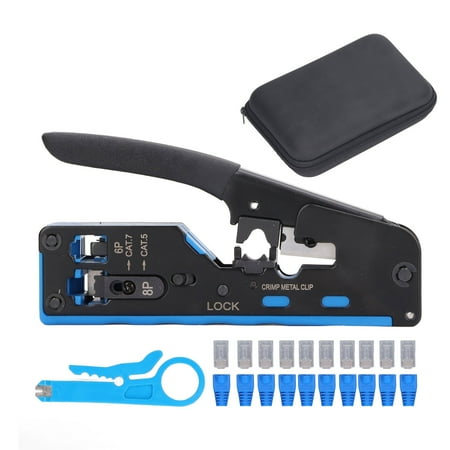 

RJ45 Crimp Tool Kit Pass Through All in One Ethernet Crimper for 8P 6P RJ Connector Crimping Cutting Stripping