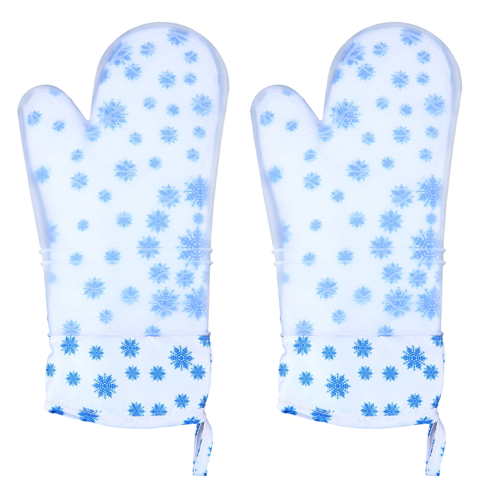 Cotton Oven Mitts Heat Resistant Polar Bear Pattern Gloves Pot Holder 1 Pair - Blue+White