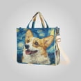 thumbnail image 2 of Corduroy Composite Fabric Tote Bag Magnetic Snap Large Capacity Crossbody Bag Beige Shoulder Strap Cute Corgi under The Stars, 2 of 7