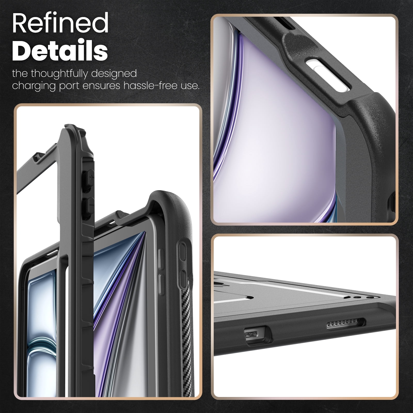Allytechgroup Case for Apple iPad Air 13 Inch M2 2024 with Pencil Holder/ Support Pencil 2nd & Magnetic Attachment Wireless Charging Kickstand Hard PC + Soft TPU Shockproof Stand Rugged Cover, Black