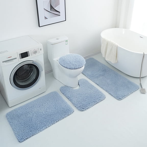 KUNPENG 3 Piece Bath Mat Set Non Slip Absorbent Bathroom Rugs Quick Dry Low Pile U Shaped Toilet Mat Machine Washable Shower Floor Runner Modern Bathroom Decor Accessories 16x24 16x20 16x47 Inches