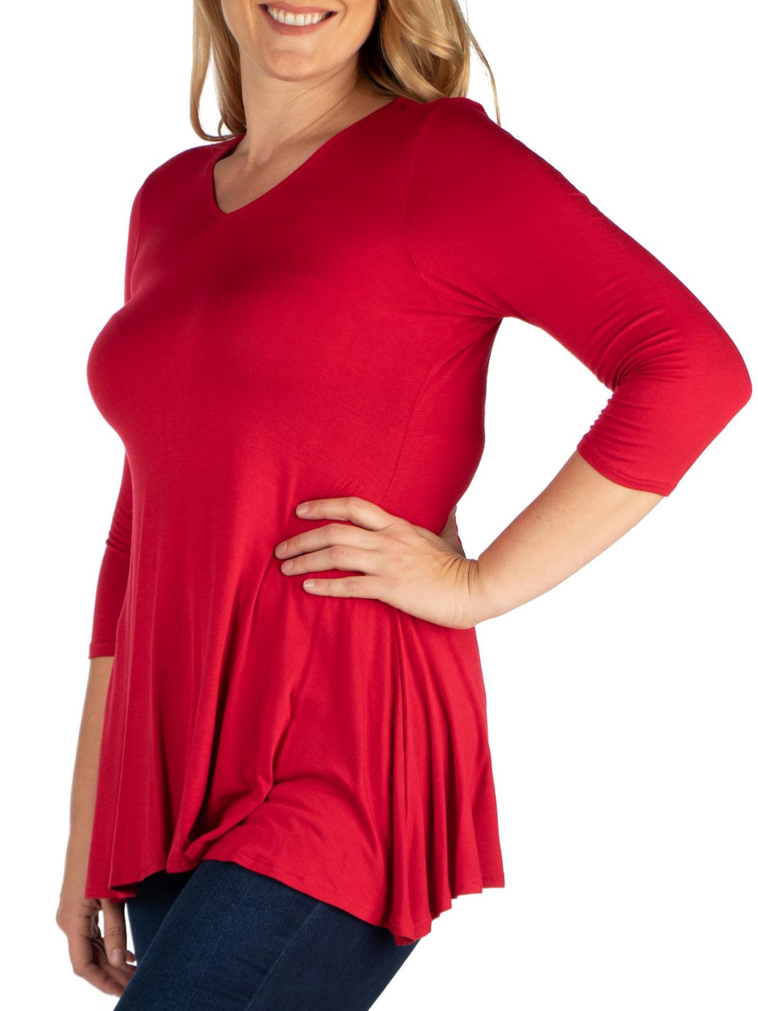 24seven Comfort Apparel Plus Size Three Quarter Sleeve V-Neck Tunic Top