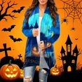 thumbnail image 3 of Halloween Cardigan for Women Pumpkin Long Sleeve Cardigan Fall Open Front Cardigan Halloween Print Medium Length Coat,Blue,XL, 3 of 8