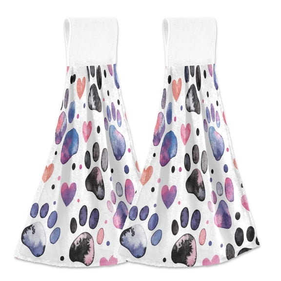 BZSMCE Hanging Hand Towels Fashion Pawprints Of Love Pattern 2-Pack - Velcro Style Bathroom Kitchen Towels