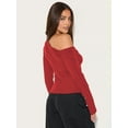 thumbnail image 5 of Women'S Off-Shoulder Long Sleeve Front Open Cropped Cardigan Button Shirt Autumn Tops Wine Red L, 5 of 6