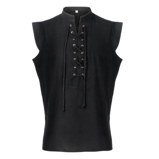 Timegard Tank Tops Men Half High Neck Drawstring Sleeveless Solid Color Tee Shirts Top Casual Fashion