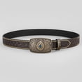 thumbnail image 6 of Ceisia Men Vintage Embossed Leather Western Cowboy Belt Turquoise Inlay Big Rectangle Buckle Retro Denim Jeans Waist Belt Country Costume Accessory Gift, 6 of 6