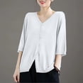 thumbnail image 3 of Lenpel Womens 3/4 Sleeve Cardigans Lightweight V Neck Button down Shirts Casual Loose Fit Cover up Tops Fall Clothes, 3 of 5
