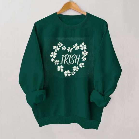 Girls St Patricks Day Sweatshirt, Shamrock Heart Irish Crewneck, Cotton Kids Youth Green Holiday Pullover, Sizes 100-170,Size 4-5T